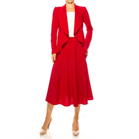 Women's Solid 2-Piece Set Open Front Blazer and Matching Midi Skirt