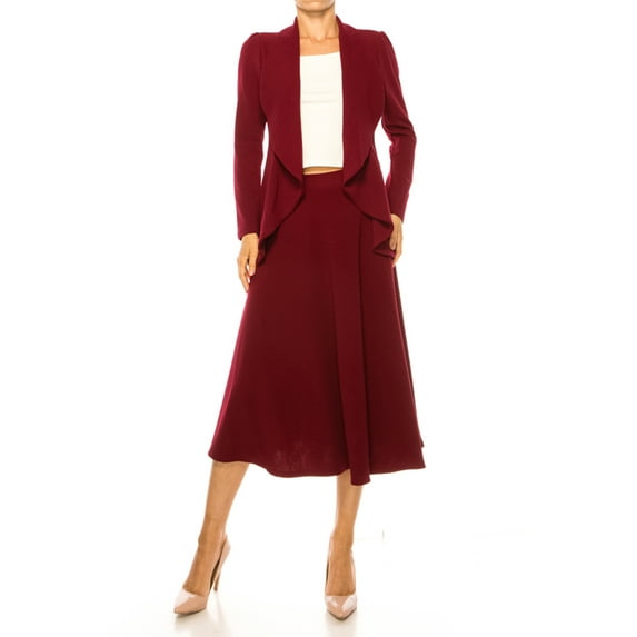 Women's Solid 2-Piece Set Open Front Blazer and Matching Midi Skirt