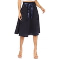 thumbnail image 1 of Women's Solid A-line Casual High Waist Bow Tie Belted A Line Midi Knee Length Skirts, 1 of 6