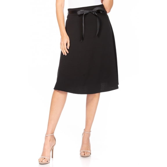 Women's Solid A-line Casual High Waist Bow Tie Belted A Line Midi Knee Length Skirts