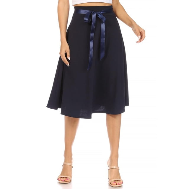 Plus Size Casual High Waist Bow Tie Belted A Line Midi Knee Length Skirts $10Each