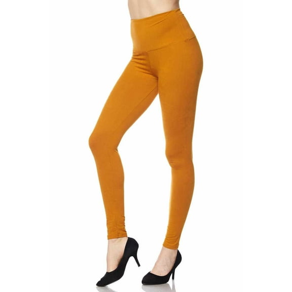Women's Solid Ankle Leggings W 5 Inches Waistband, Mustard