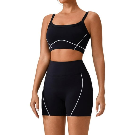 Women's Solid Backless Tracksuit Set, Spaghetti Strap Cami Top & High Waist Skinny Shorts, Ladies Sportswear, Summer Outfits 2024, Women Sport & Outdoor Clothing