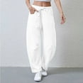 thumbnail image 1 of Women's Solid Barrel Wide Leg Sweatpant Drawstring Elastic Waisted Wide Leg Pants Casual Trousers With Pockets (XXL, White), 1 of 5