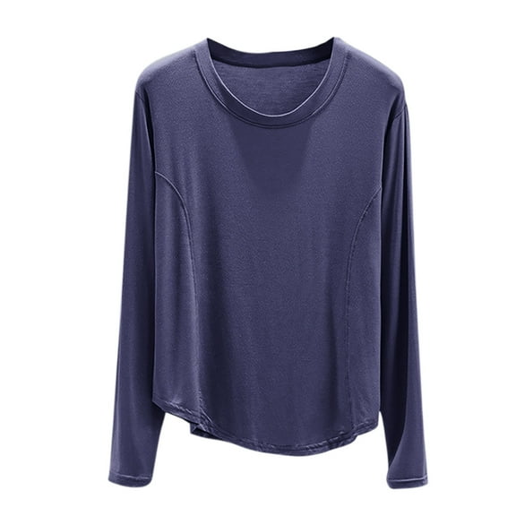 Women's Solid Base Layer Long Sleeve Crewneck Pullover Homewear Top Blue 2XL