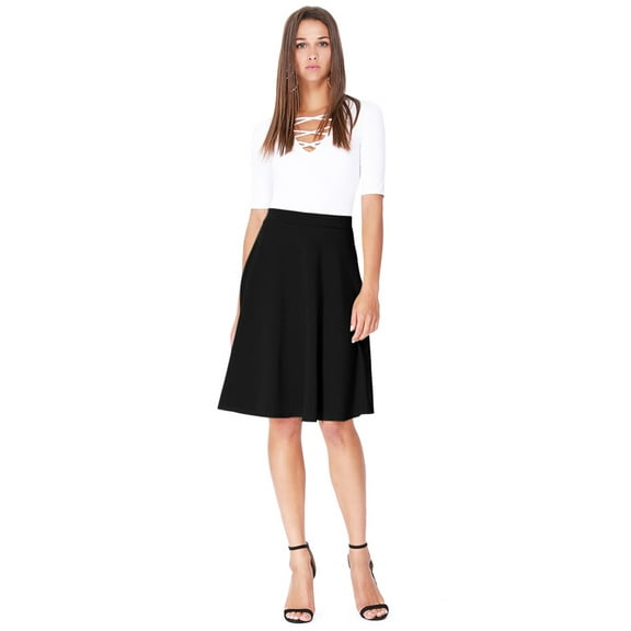 Moa Collection Women's Essential Elegance A-Line Midi Skirt Timeless Comfort with High Waist Elastic
