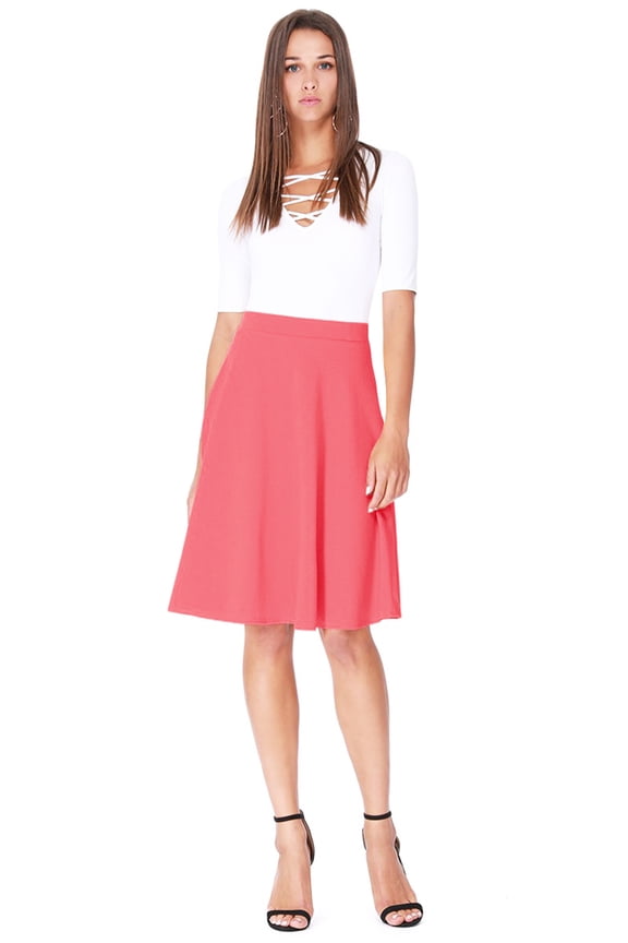 Moa Collection Women's Essential Elegance A-Line Midi Skirt Timeless Comfort with High Waist Elastic