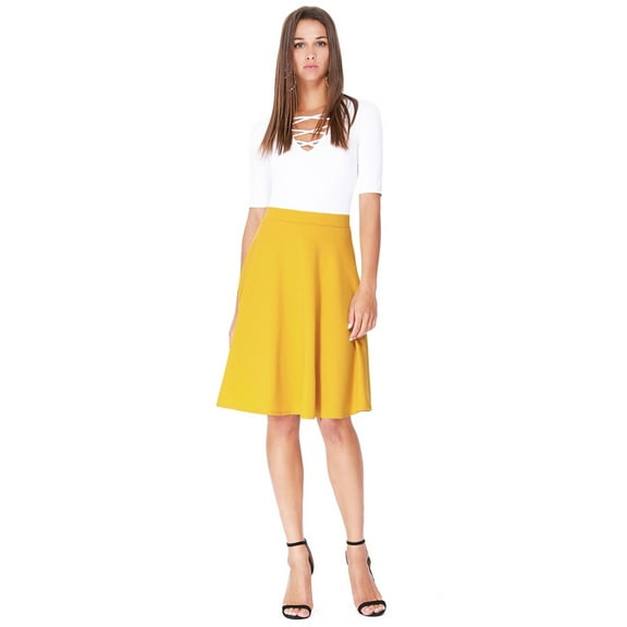 Moa Collection Women's Essential Elegance A-Line Midi Skirt Timeless Comfort with High Waist Elastic