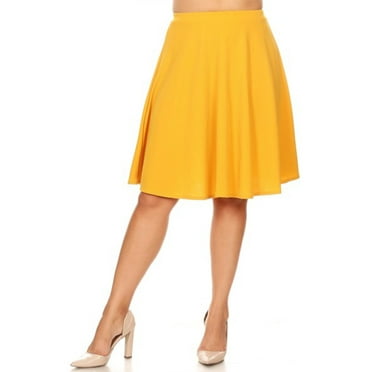 Moa Collection Women's Basic A-Line Knee Length Elastic High Waist Plus Size Midi Bottom Skirt
