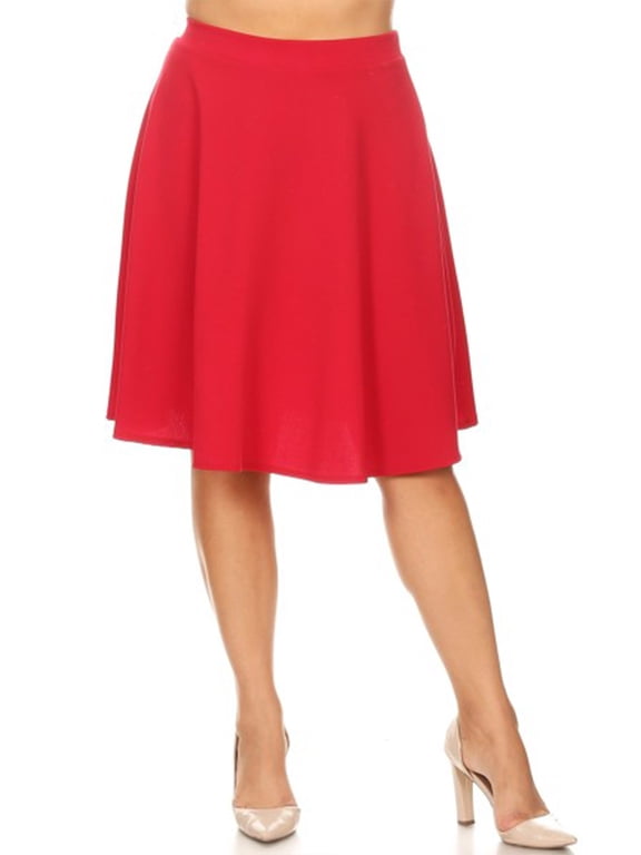Moa Collection Women's Basic A-Line Knee Length Elastic High Waist Plus Size Midi Bottom Skirt