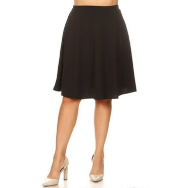 Women's Solid Basic A-Line Knee Length Elastic High Waist Plus Size Midi Bottom Skirt