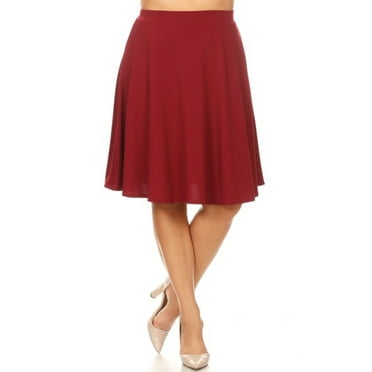 Moa Collection Women's Basic A-Line Knee Length Elastic High Waist Plus Size Midi Bottom Skirt