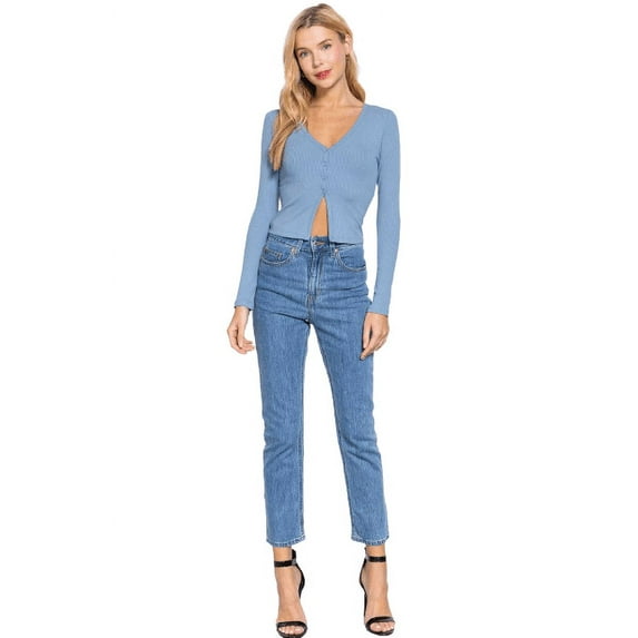 Women's Solid Basic Button Up Short Sleeve Top, VINTAGE BLUE, L