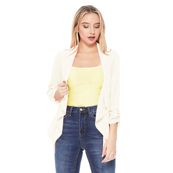 Women's Solid Basic Casual Draped Neck Open Front Ruched Sleeve Outerwear Cardigan