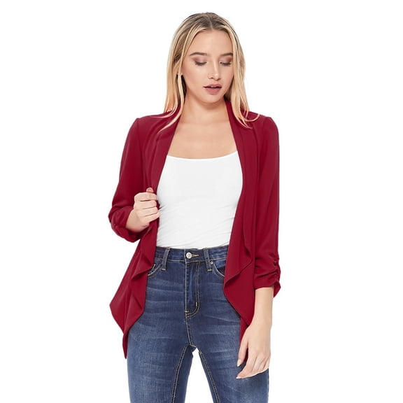 Women's Solid Basic Casual Draped Neck Open Front Ruched Sleeve Outerwear Vest Cardigan