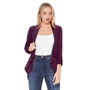 Women's Solid Basic Casual Draped Neck Open Front Ruched Sleeve Outerwear Vest Cardigan
