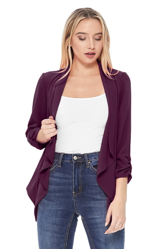 Women's Solid Basic Casual Draped Neck Open Front Ruched Sleeve Outerwear Vest Cardigan