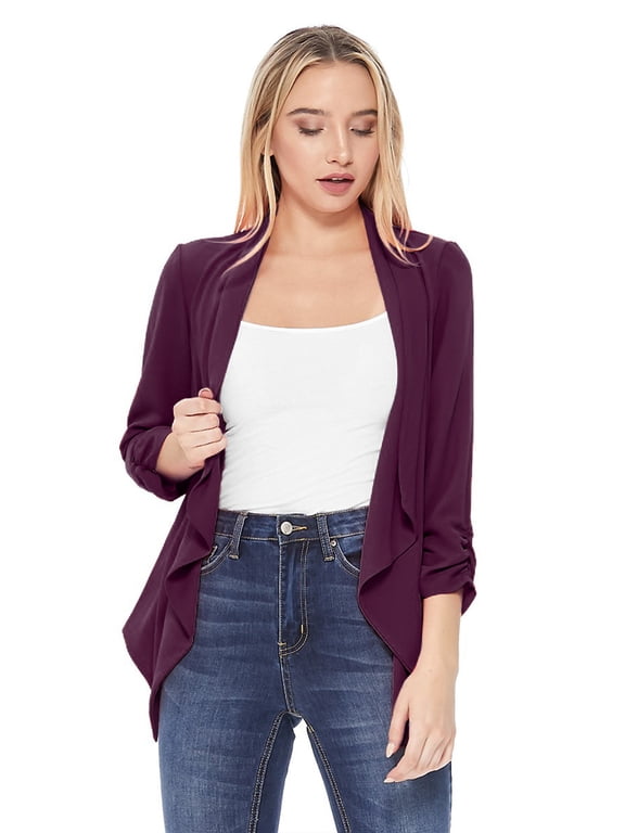 Women's Solid Basic Casual Draped Neck Open Front Ruched Sleeve Outerwear Vest Cardigan