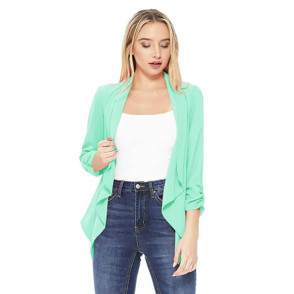 Women's Solid Basic Casual Draped Neck Open Front Ruched Sleeve Outerwear Vest Cardigan