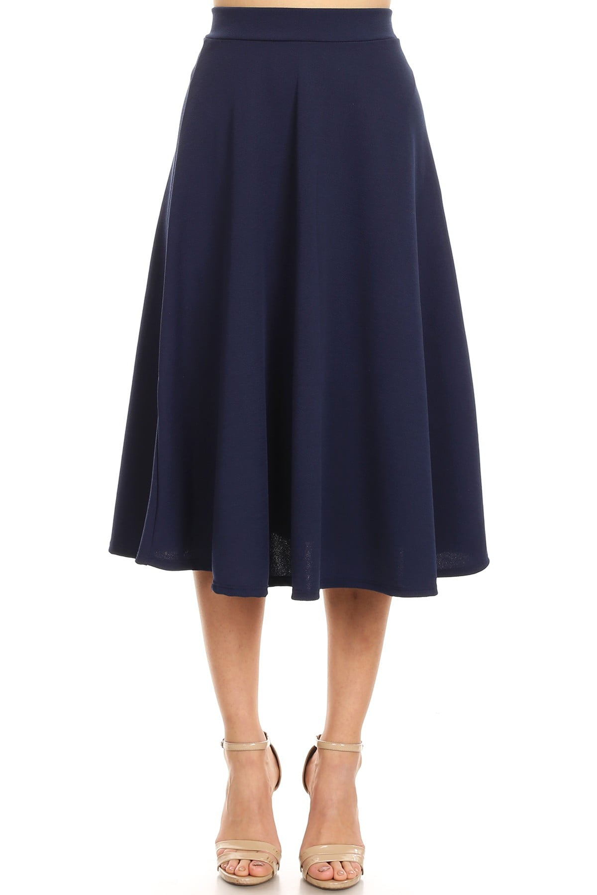 Women's Solid Basic Casual Elastic Waist A-line Flared Midi Skirt S-3XL ...