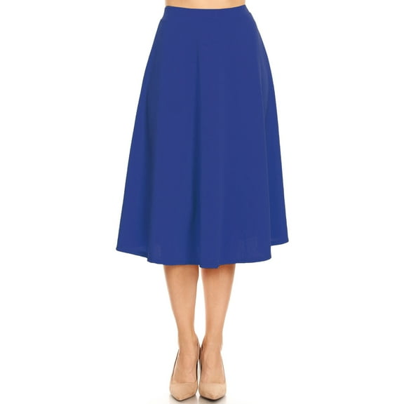 Women's Solid Basic Casual Elastic Waist A-line Flared Midi Skirt S-3XL