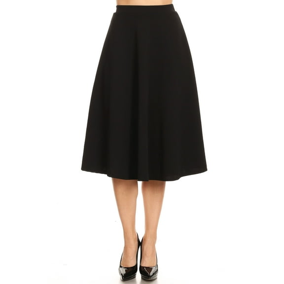 Women's Solid Basic Casual Elastic Waist A-line Flared Midi Skirt S-3XL