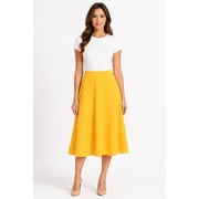 Women's Solid Basic Casual Elastic Waist A-line Flared Midi Skirt S-3XL