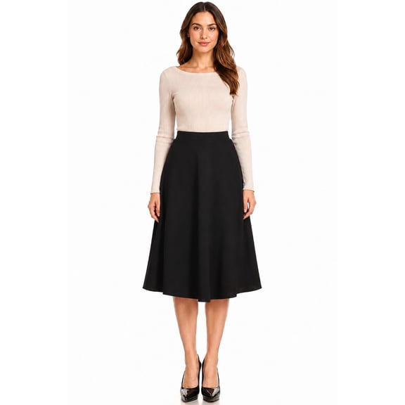 Women's Solid Basic Casual Elastic Waist A-line Flared Midi Skirt S-3XL