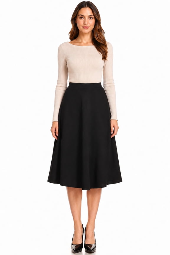 Women's Solid Basic Casual Elastic Waist A-line Flared Midi Skirt S-3XL