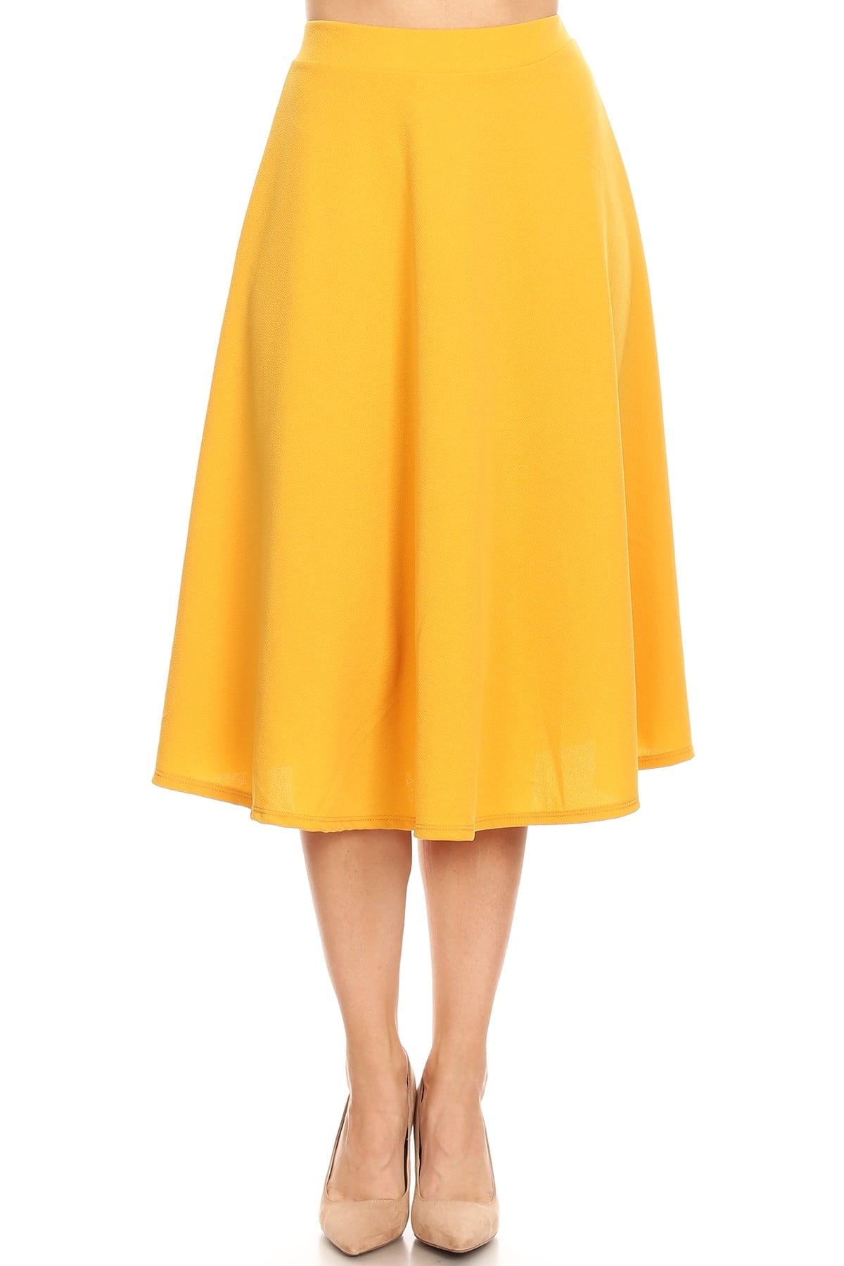 Women's Solid Basic Casual Elastic Waist A-line Flared Midi Skirt S-3XL