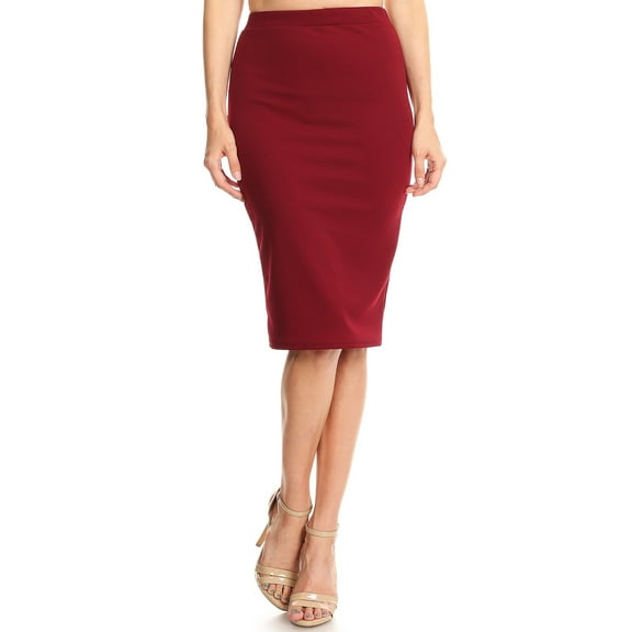 Women's Solid Basic Casual Knee High Waist Stretch Bodycon Pencil Skirt