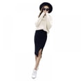 thumbnail image 1 of Women's Solid Basic Elegant Plain Cotton Stretch Office Pencil Skirt Below Knee Slim Long Skirts,Black, 1 of 5