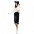 thumbnail image 1 of Women's Solid Basic Elegant Plain Cotton Stretch Office Pencil Skirt Below Knee Slim Long Skirts,Blue, 1 of 4