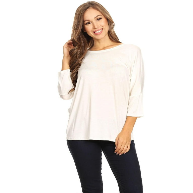 Women's Solid Basic Lightweight Dolman Sleeve Soft Knit Loose Fit Casual  Tunic Tee Shirt