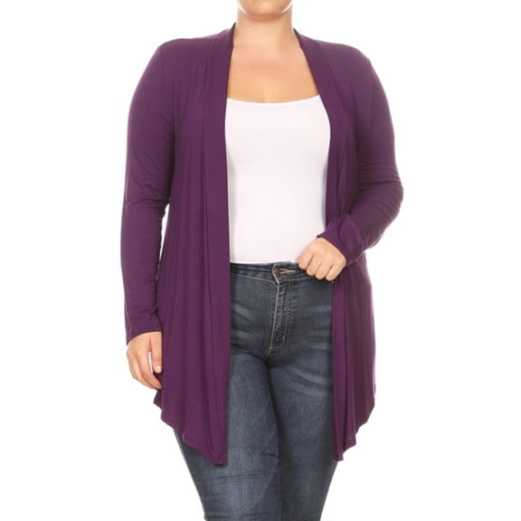 Women's Plus Size Solid Open Draped Front Long Sleeve Relaxed Cardigan