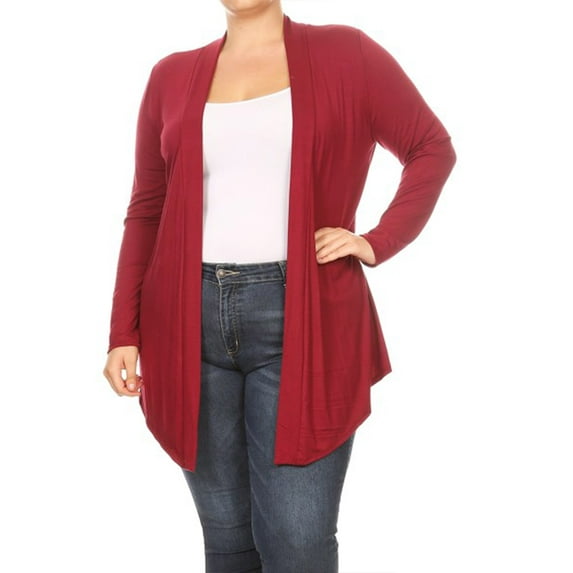 Women's Plus Size Solid Open Draped Front Long Sleeve Relaxed Cardigan