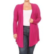 Women's Plus Size Solid Open Draped Front Long Sleeve Relaxed Cardigan