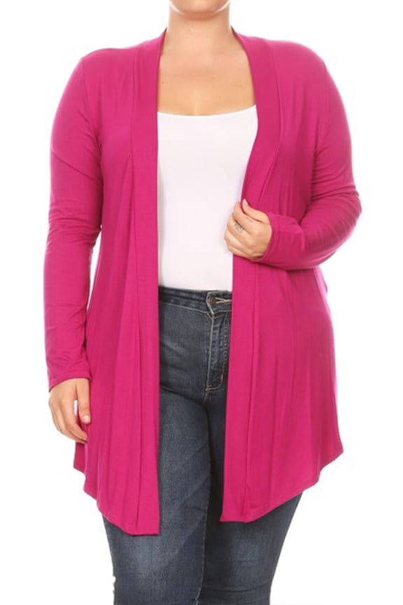 Women's Plus Size Solid Open Draped Front Long Sleeve Relaxed Cardigan