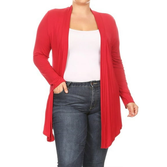Women's Plus Size Solid Open Draped Front Long Sleeve Relaxed Cardigan