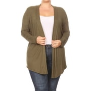 Women's Plus Size Solid Open Draped Front Long Sleeve Relaxed Cardigan