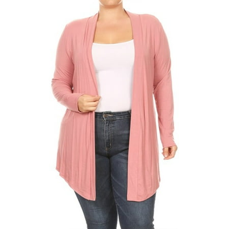 Women's Plus Size Solid Open Draped Front Long Sleeve Relaxed Cardigan