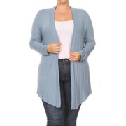 Women's Plus Size Solid Open Draped Front Long Sleeve Relaxed Cardigan