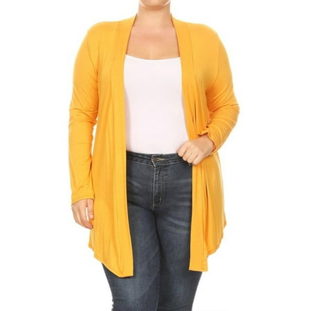 Women's Solid Basic Open Draped Front Long Sleeve Plus Size Relaxed Cardigan Sweater Top