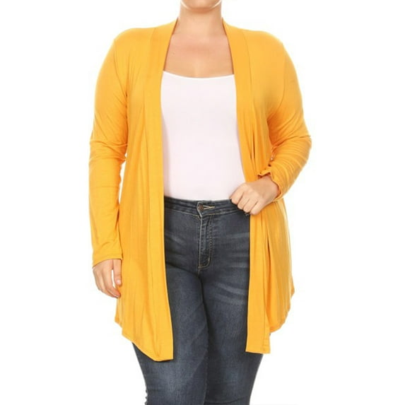 Women's Plus Size Solid Open Draped Front Long Sleeve Relaxed Cardigan