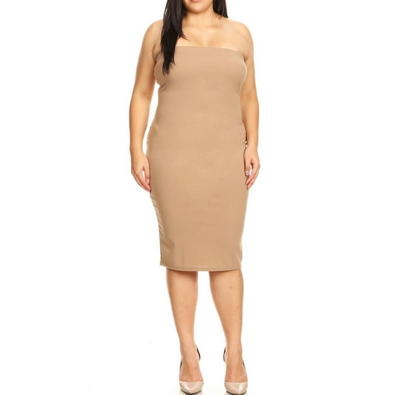 Women's Solid Basic Strapless Bodycon Plus Size Thick Mid-Length Dress/