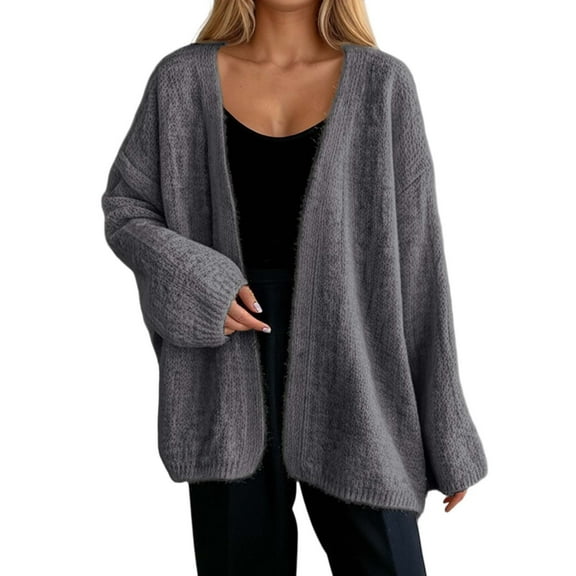 Women's Solid Batwing Sleeve Cardigan Oversized Open Front Knit Sweater No Button Lightweight Fall Winter Top for Lounge and Casual