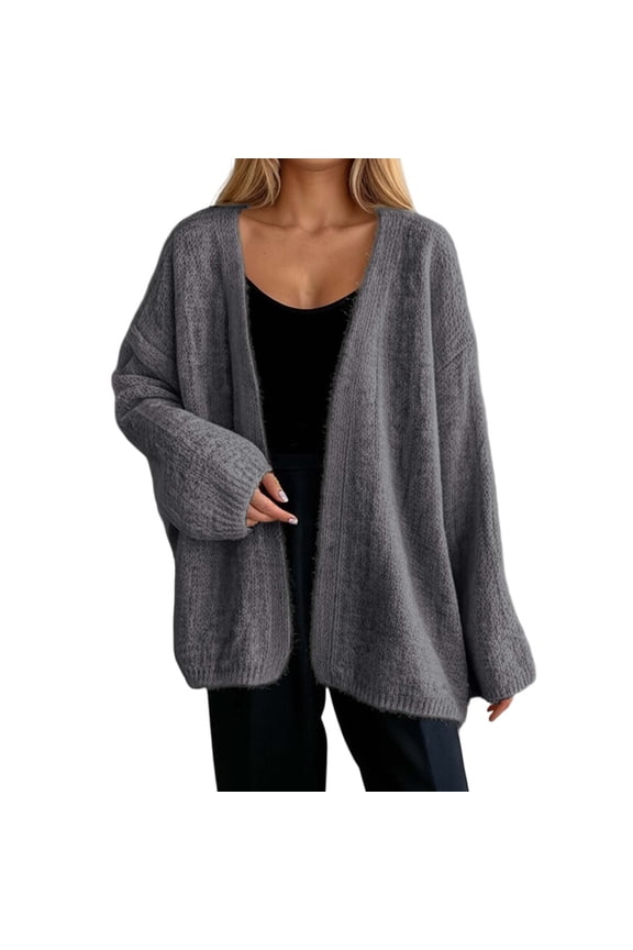 Women's Solid Batwing Sleeve Cardigan Oversized Open Front Knit Sweater No Button Lightweight Fall Winter Top for Lounge and Casual