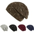 thumbnail image 1 of Women's Solid Bead Stretch Turban Hat Retro Head Wrap Cap, 1 of 2