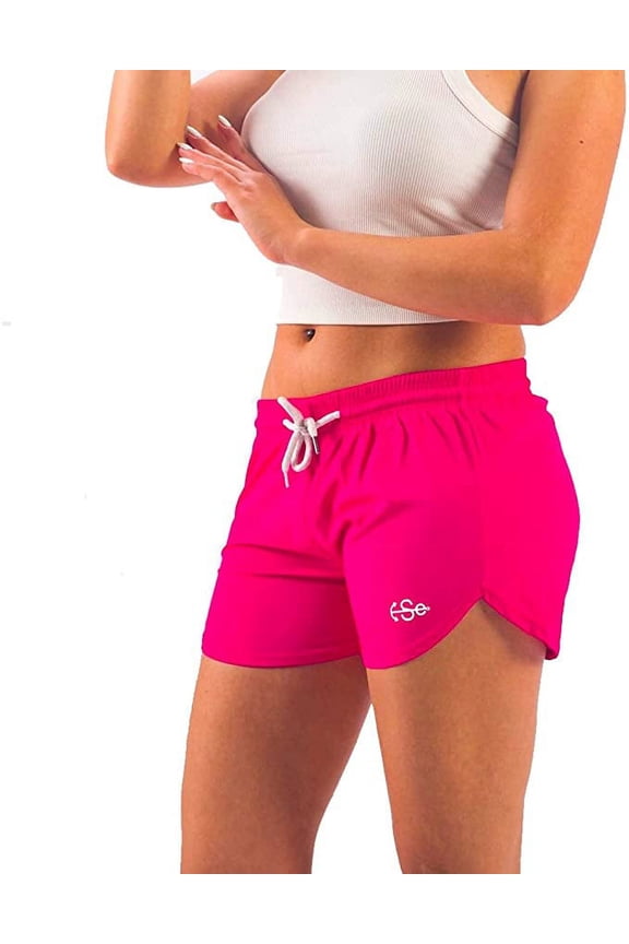 Women’s Solid Bright Colored Quick Dry Swim Trunks, Swimwear, Bathing Suits, Swimming Shorts for Women, Pink, Medium