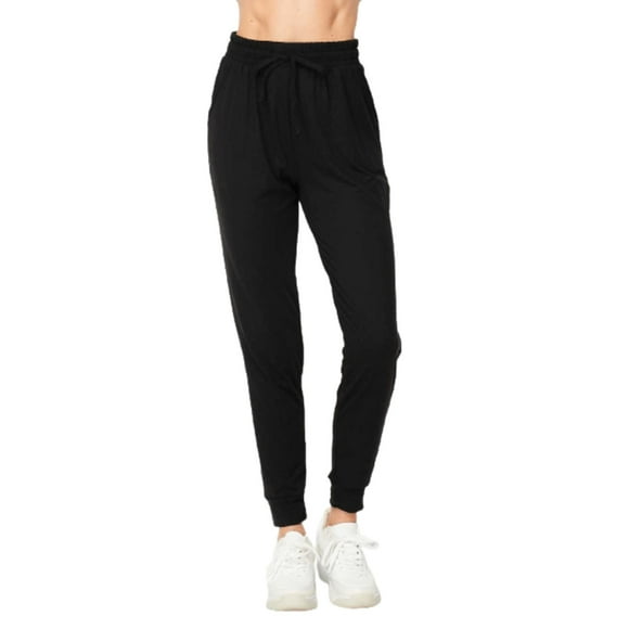 Women's Solid Brushed Jogger Pants With Pocket, Black L